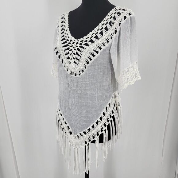 Vivid Importers of NY Top Women's Small Crochet Fringe Boho Cover-up - Picture 4 of 10